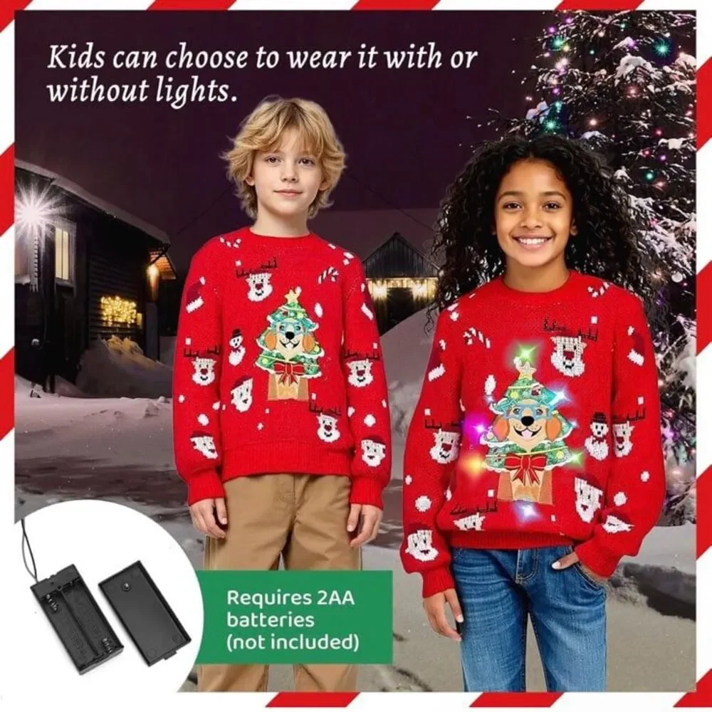 Unisex Kids Light Up Ugly Christmas Sweater  Funny Holiday Pullover - Cute NWT